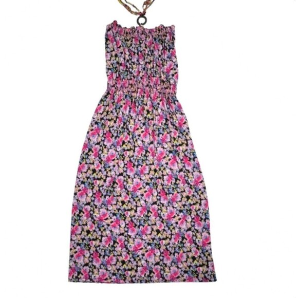 NINA PIU Floral Beaded Tie Sleeveless Dress Gathered Waist Maxi Size Large - Picture 2 of 9